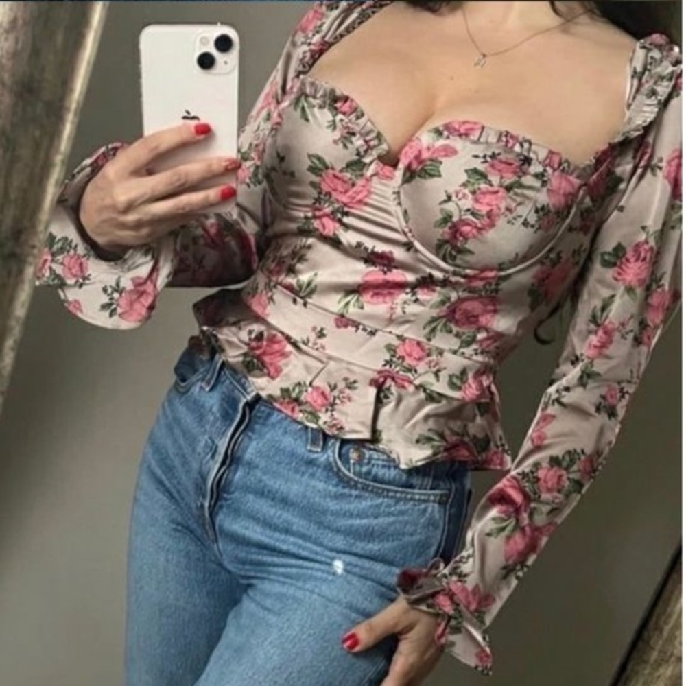 Astr Floral Bustier Blouse in Pink and Cream
